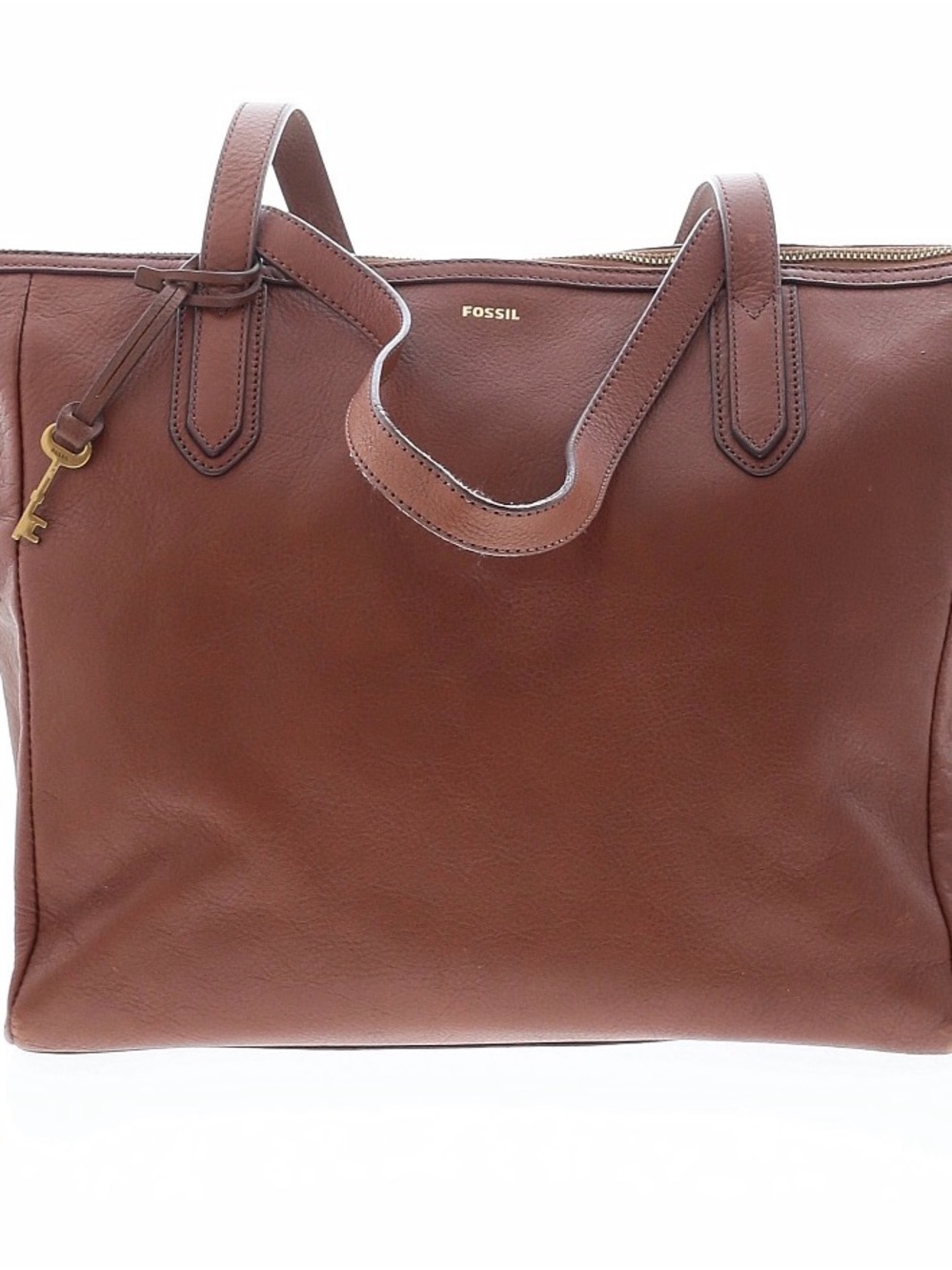 Fossil Chestnut Brown Leather Tote with Key Charm